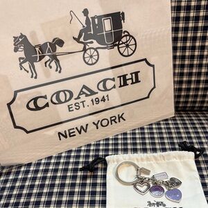 Coach triple heart Silver and Purple Charm Keychain